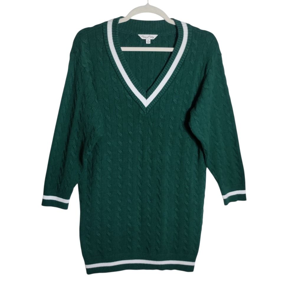 Vine and Valley Green Cable Knit V-Neck Varsity Sweater Dress Womens 3X Plus